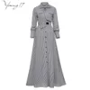 Spring Evening Party Women Black Striped Maxi Shirt Dress Office Lady Work Bowknot Tie Loose Pocket Extra Long Dresses C19041501