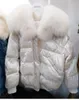 2019 Inverno novos grande real pato gola de pele amor coração forma fox batwing manga solta de tecido brilhante de moda coreano das mulheres para baixo casaco parkas