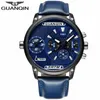 relogio masculino GUANQIN Luxury Mens Sport Multiple Time Zone Multifunction Quartz Watch Classic Men Retro Leather Wristwatch