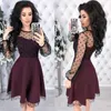 Women Vintage Lace Patchwork A-line Party Dress Long Sleeve O neck Solid Mini Dress 2019 Spring New Fashion Chic Women Dress