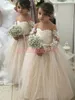 Princesa de manga larga de encaje Vestidos para niñas de flores 2019 Una línea de fiesta para niñas baratas Vestidos formales Vestidos de primera comunión Niños Tutu Cumpleaños Boda