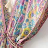 Boho Chic Été Vintage Oiseau Imprimé Floral Robe Longue Femmes 2019 Mode Col En V À Lacets Gland Robes De Plage Robes Mujer Y19012102