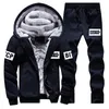 Moletom com capuz de fleece dos homens de tracksuit conjunto 2019 inverno moletom quente movimentando-se homme hoodie grosso + calças sportswear tracksuit top e calças