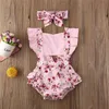 Newborn Baby Girl Clothes Polka Dot Print Flower Sleeve Romper Jumpsuit Headband 3pcs Outfits Sunsuit Summer Baby Girls Set