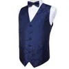 Snelle verzending heren klassieke blauwe paisley zijden jacquard vest vest strikje pocket vierkante manchetknopen set fashion party bruiloft mj-0120