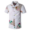 Retro Summer Shirts Men Short Sleeve Loose Floral Newspaper Print Shirt Men Casual Night Club Party Streetwear Social Shirts 5XL1266E