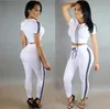 Wholesale Women Two Piece Outfits Pants Set Casual Sports Rompers Jumpsuit Long Pants 2 Piece Set O-Neck Crop Tops Tracksuits Free Shipping