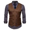 New Men's Vest Slim Fit Double Breasted Dress Suit Vests Fashion Slim Fit Men Casual Vest Waistcoat Gilet Homme Costume 03221K