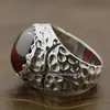 Оптом - серебристый огромный красный CZ каменный мужской байкер рокер панк кольцо 8Y003 US размер 8,5 ~ 10 бесплатная доставка