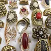 50pcs Gold Color Baroque Style Vintage Rhinestone Rings Mixed Designs For Women