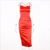 Neon satin 2019 summer women's belted MIDI sleeveless MIDI no backside style party dresses for sexy club dresses