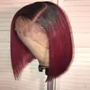 T1B27 Korte Bob 13x4 Kanten Voorkant Pruiken van Menselijk Haar voor Vrouwen Honingblond 130 Ombre Kleur Remy Bordeaux T1B99J Middenverhouding JKO8729050