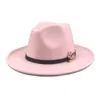 Metal LOVE Belt Decoration Artificial Wool Fedora Hats Women Felt Vintage Jazz Trilby Hat Ladies Wide Brim Panama Bowler Cap1829