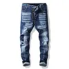 Herren Badge Rips Stretch Schwarze Jeans Herrenmode Slim Fit Washed Motorrad Denim Hose Getäfelte Hip HOP Hose 7331