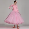 2019NEW 블루 핑크 레이스 긴 소매 볼룸 댄스 경쟁 드레스 여성 Waltz 드레스 표준 현대 무용 공연 의상