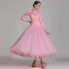 2019New Blue Pink Lace Långärmad Ballroom Dance Tävling Klänning Kvinnor Waltz Klänning Standard Modern Dance Performance Kostymer