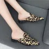 MOLAN marque Designers 35-40 Sexy léopard chaîne en métal bout rond plat troupeau pantoufles femme chaussures sans lacet mocassins Mules tongs