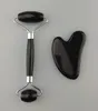 100 Natural Black Obsidian Roller Massager och Gua Sha Scraping Tool Anti Aging Face Roller Massag Set2160452