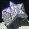 Vecalon Big Star Male Hiphop Ring Vitguld Fylld 500pcs 5a CZ Party Anniversary Band Ringar för Men Rock Finger Smycken