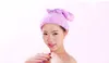 Bonnets de cheveux secs super absorbants en velours corail Serviette de douche Séchage rapide Chapeau de protection des cheveux Chapeau de séchage élastique avec nœud pour femme Turban Head Wrap cap