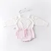 Детские вязаные Одежда Сердце Baby Girl Romper Pompom новорожденных девочек свитер дизайнер Новорожденный Комбинезон Осень Зима Детская одежда DW4652