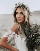 Bohemian Sexy Boho Sirène Robes de mariée country Lace Off Bounder Cap Short Manches Open Back Sweep Train Plus taille Bouilles nuptiales formelles