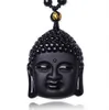 Ossidiana nera naturale intagliata testa di Buddha Collana con ciondolo amuleto fortunato Donna Uomo Pendenti Gioielli Regalo di guarigione