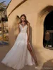 2019 Asaf Dadush Boho robes de mariée Spaghetti dentelle robes de mariée cuisse haute fentes avec Wrap mousseline de soie robe de mariée de plage Custom5654406