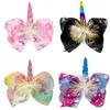 8 Färg 6quot Big Unicorn Hair Bow with Clip Colorful Print Barrettes Gilded Kids Party Christmas Gift1941464