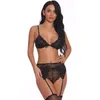 Vente chaude lingerie sexy dentelle push up ensemble de sous-vêtements demi-tasse soutien-gorge + culotte + jarretière pour les femmes