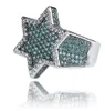 Super Star Ring Groene CZ Bling Ring Micro Pave Zirconia Gesimuleerde Diamanten Hiphop Ringen Maat #7-Size #113170