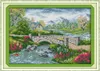 Peintures de décor de paysage de rivière de pont, ensembles de broderie au point de croix faits à la main, imprimés comptés sur toile DMC 14CT / 11CT