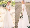 Frühlingsweiße Boho-Hochzeitskleider, hübsche A-Linie, Chiffon, böhmischer Strand, Landgarten, Kirche, formelle Braut-Brautkleider nach Maß in Übergröße