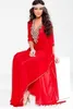새 빨간 아랍어 스타일 이브닝 드레스 중동 V 넥 두바이 파란색 긴 소매 아바야 이슬람 공식 파티 드레스 플러스 사이즈 파티 드레스