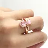 Söt Animal Rose Gold Color Cat Ring for Women Girls Pink Crystal Stone Kitten Finger Ring Open Justerbara smycken Gift Anillos6663517