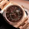 New Style Luxury 42mm Asia 2813 Movement Sky-Dweller Chocolate Arvic 326935 Automatic Mechanical 18K Rose Gold Mens Watc203M