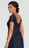 Simple Short Sleeve Mother Of Bride Dresses Sequin Lace Sweep Tail Evening Dress Jewel Neckline Celebrity Gowns