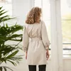 Khaki long sleeve notched collar trench coats women ladies spring elegant balloon sleeve belted double breasted outwear tops1