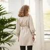 Khaki Lange Mouwen Gekleed Kraag Trench Coats Dames Dames Lente Elegante Ballon Mouw Belted Double Breasted Uitloper Tops1