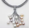 Cavo di cuoio della collana di 11-12mm reale Bianco Rosa Viola perla d'acqua dolce del pendente del catenaccio del magnete di moda
