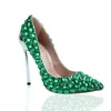 Green crystal rhinestone women party high heel dress shoes pointy toe Luxury Stiletto Ladies Bridal Party Shoe Big Size 41