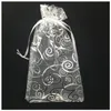 100шт 4x6 дюймов завязок органзы подарки конфеты сумка венчание сумки (белая с серебром)