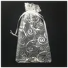 Sacs cadeaux en Organza avec cordons de serrage, 100 pièces, 4x6 pouces, sacs à bonbons, sacs pour faveurs de mariage (blanc avec argent)