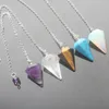 14x22mm Små Storlek Amethysts Lapis Opal Clear Crystal Stone Cone Chain Dowsing Healing Chakra Hexagon Pendulum med kedja 1pc