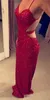 Pullar ışıltılı akşam kırmızı elbiseler spagetti kayışları sırtsız denizkızı özel yapımı artı boyutu balo parti elbisesi resmi ocn giyim