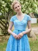 Ozeanblaue kurze Brautjungfernkleider mit Flügelärmeln, herzförmig, Empire-Stil, lang, Übergröße, Partykleid für Trauzeugin, Landhausstil, Boho-Partykleid