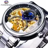 FORSINING Top Brand Luxury Vine Auto Mechanical Watch Men Stainless Steel Band Sun Moon Display Golden Skeleton Wristwatches SLZe1646809239