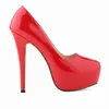 Venda quente-mulheres rodada Toe Heels Super alta plataforma de salto Stiletto Slip On bombas para festa de casamento sapatos