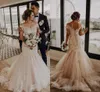 Vintage Off Shoulder Lace Mermaid Wedding Dresses for Bride 2024 with Appliques Sweep Train Cap Sleeves Tulle Wedding Bridal Gowns