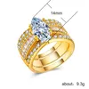 Gros-Europe et Amérique du LAZADA de placage de zircon bague en argent 925 18K anneau trois pièces de qualité en or gros usine boîte gratuite